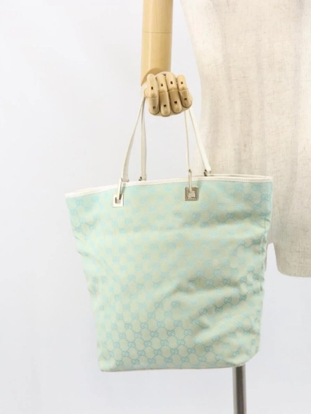 GUCCI GG Canvas Tote Bag Peppermint Gold 002 1098 3444 Auth gh1620